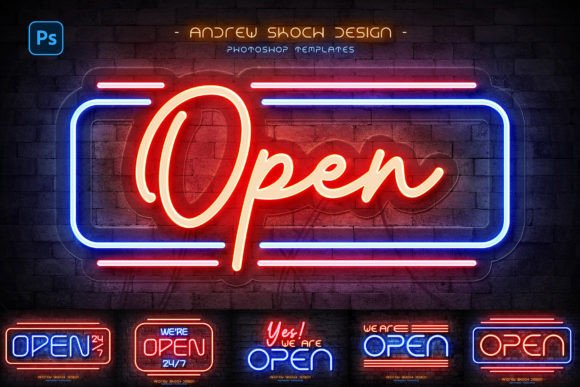 Download Open Neon Sign – Photoshop Mockups - Premium Resources